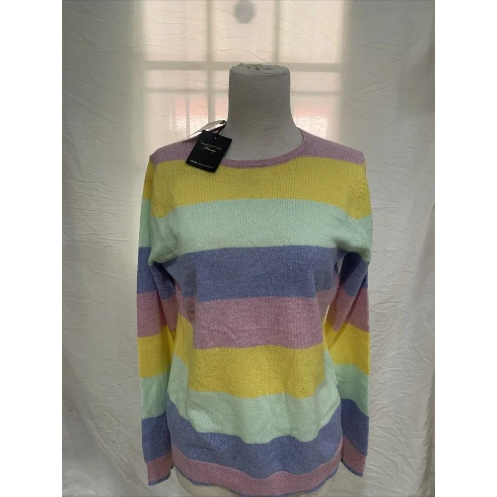 NWT Charter Club  Crew Neck  100% cashmere size M  Multi Color Sweater